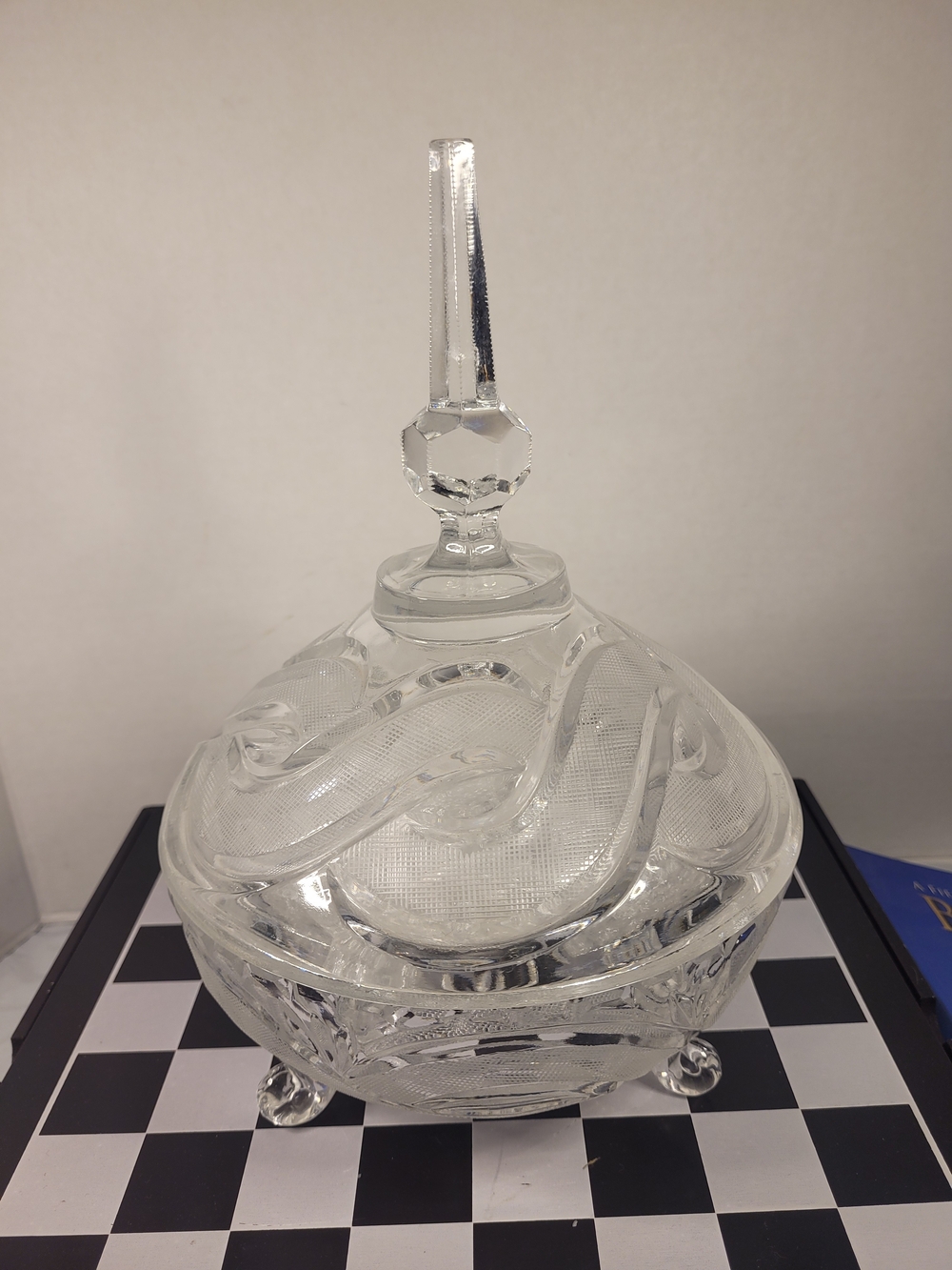 Vintage Celtic Serpentine 10" Tall Lead Crystal Candy Dish With Lid Cut Etched